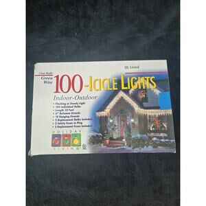 Holiday Living 100 Clear Icicle Lights Green Wire Indoor Outdoor NIB